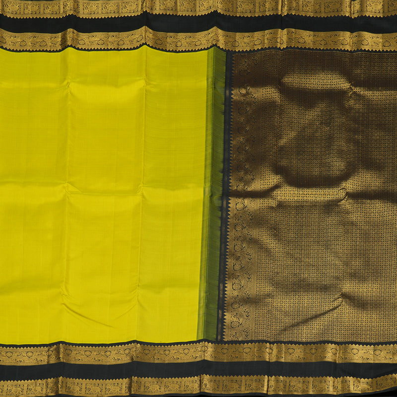 Hayagrivas Lemon Yellow Handloom Kanjivaram Silk Saree with Black Border KBE319E2-1