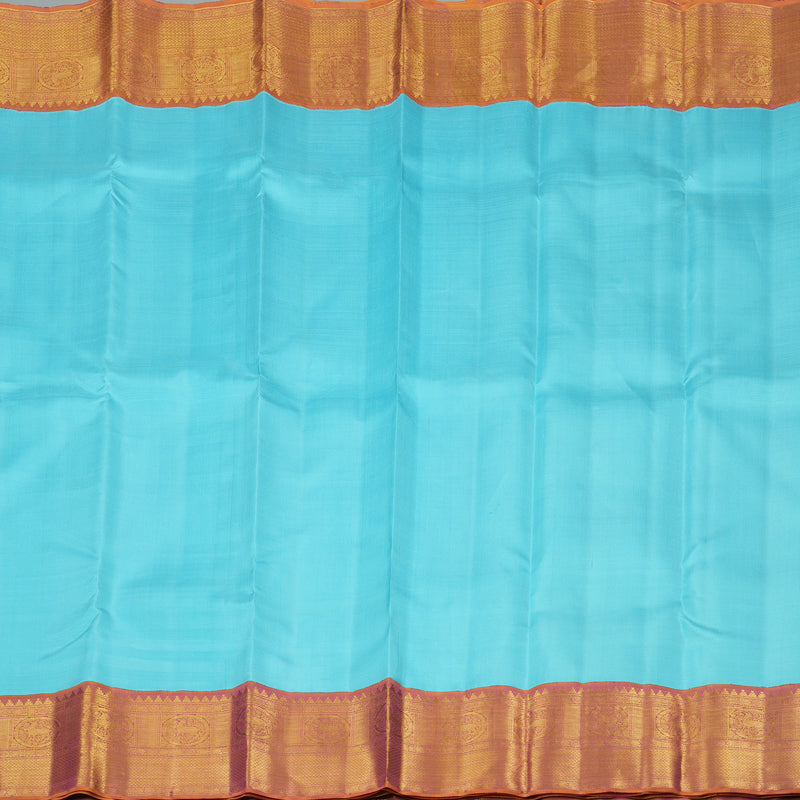 Hayagrivas Sky Blue Handloom Kanjivaram Silk Saree with Dual Tone (Yellow With Pink) Border KBE319E2-2