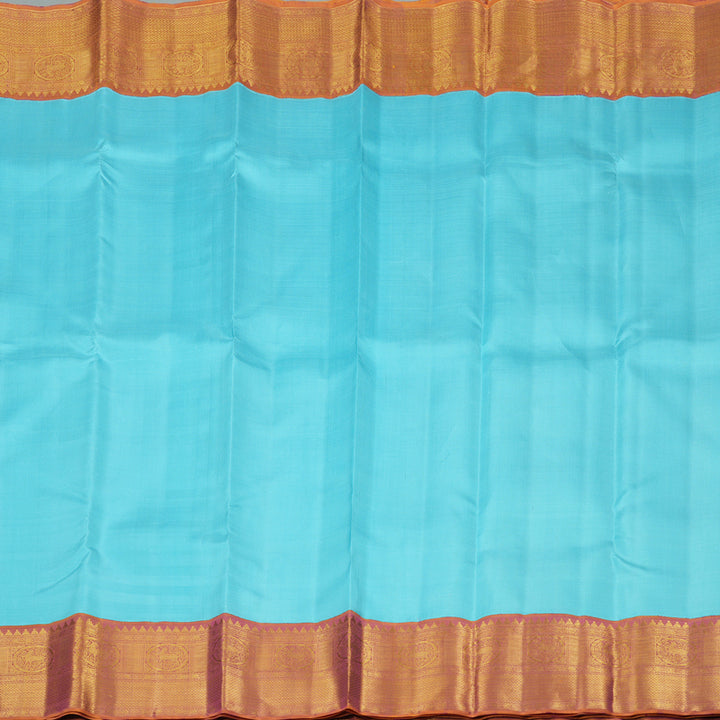 Hayagrivas Sky Blue Handloom Kanjivaram Silk Saree with Dual Tone (Yellow With Pink) Border KBE319E2-2