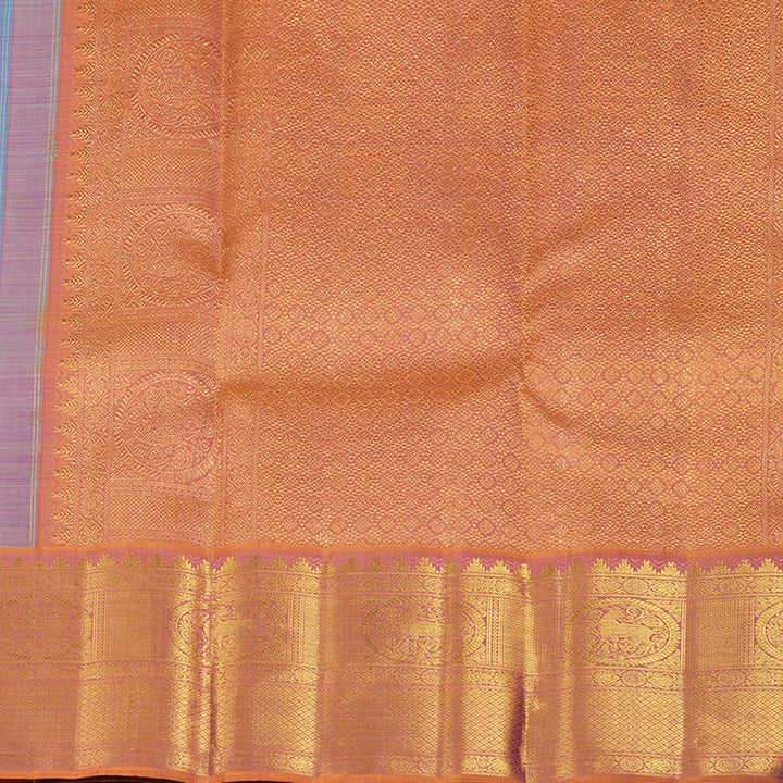 Hayagrivas Sky Blue Handloom Kanjivaram Silk Saree with Dual Tone (Yellow With Pink) Border KBE319E2-2