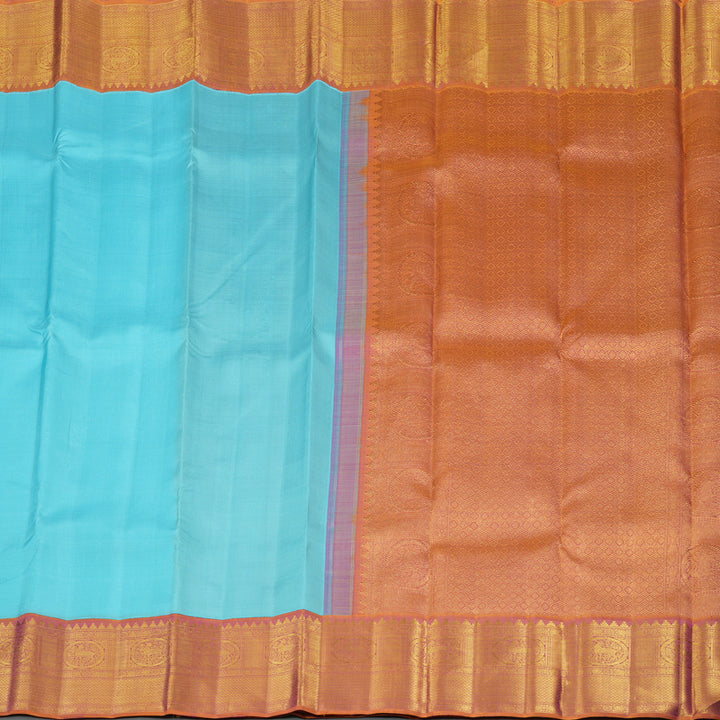 Hayagrivas Sky Blue Handloom Kanjivaram Silk Saree with Dual Tone (Yellow With Pink) Border KBE319E2-2