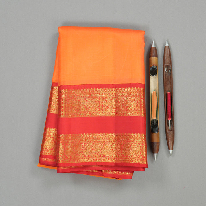 Hayagrivas Carrot Orange Handloom Kanjivaram Silk Saree with Red Border KBE319E2-3