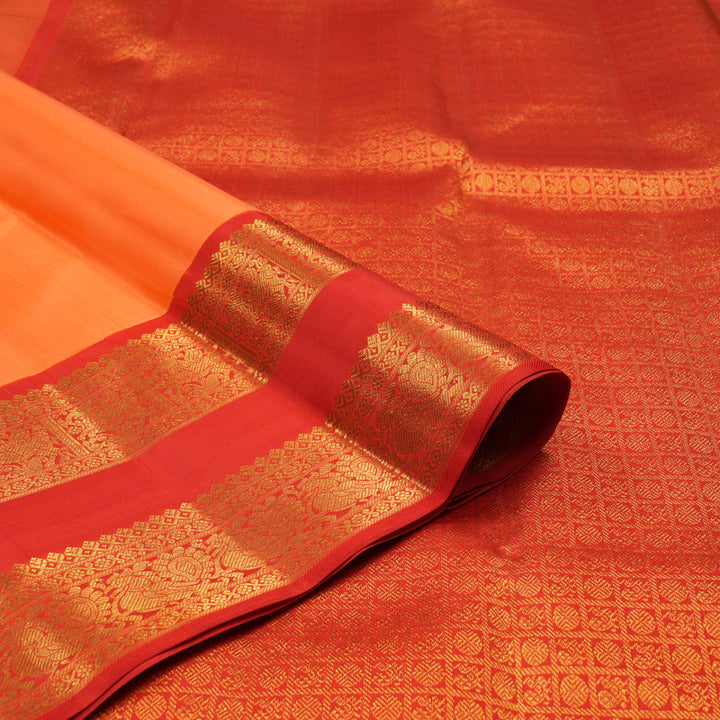 Hayagrivas Carrot Orange Handloom Kanjivaram Silk Saree with Red Border KBE319E2-3