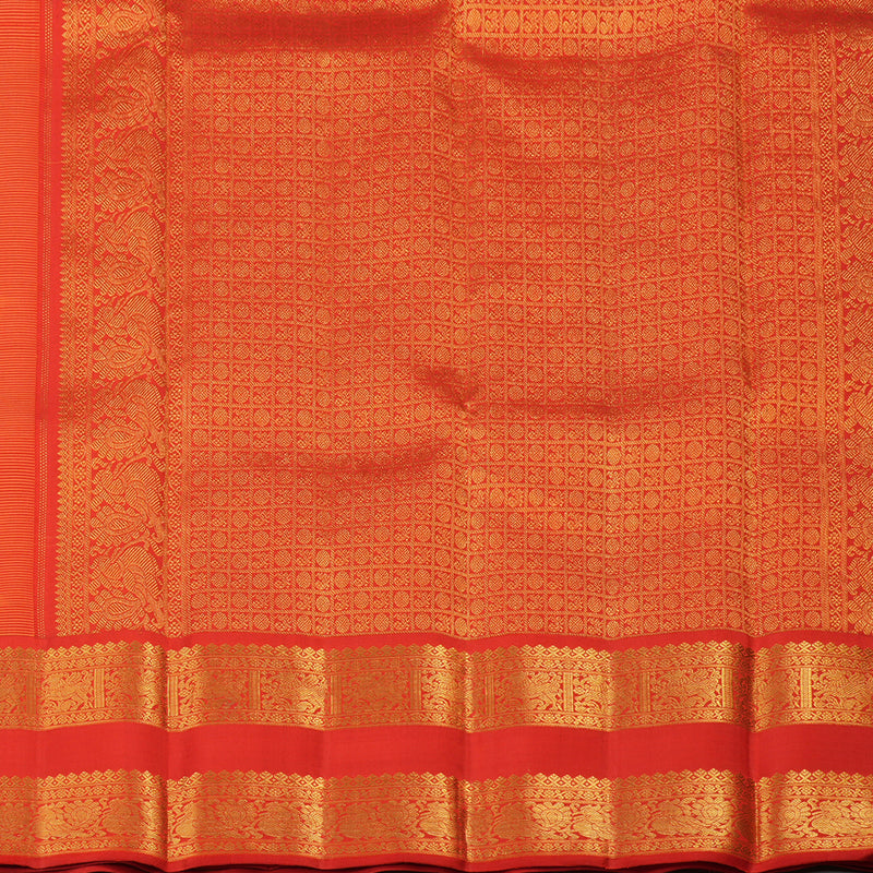 Hayagrivas Carrot Orange Handloom Kanjivaram Silk Saree with Red Border KBE319E2-3