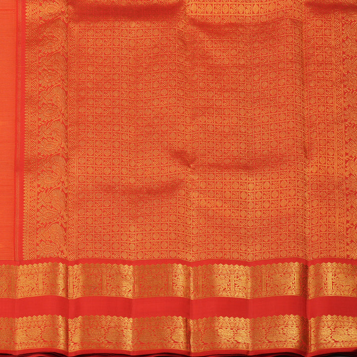 Hayagrivas Carrot Orange Handloom Kanjivaram Silk Saree with Red Border KBE319E2-3