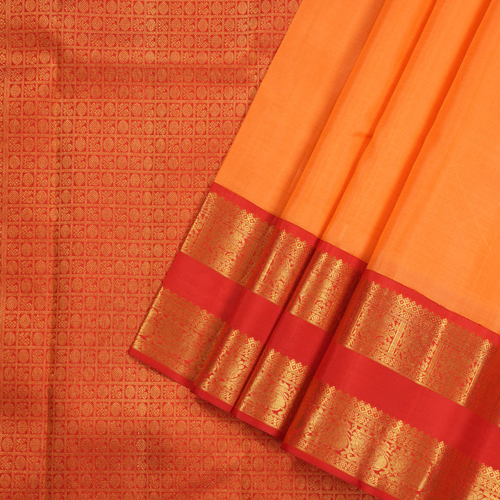 Hayagrivas Carrot Orange Handloom Kanjivaram Silk Saree with Red Border KBE319E2-3