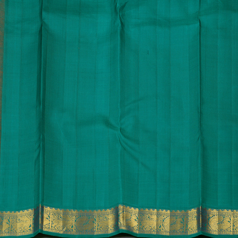 Hayagrivas Sunset Orange Handloom Kanjivaram Silk Saree with Teal Blue Border KBE319E3-2