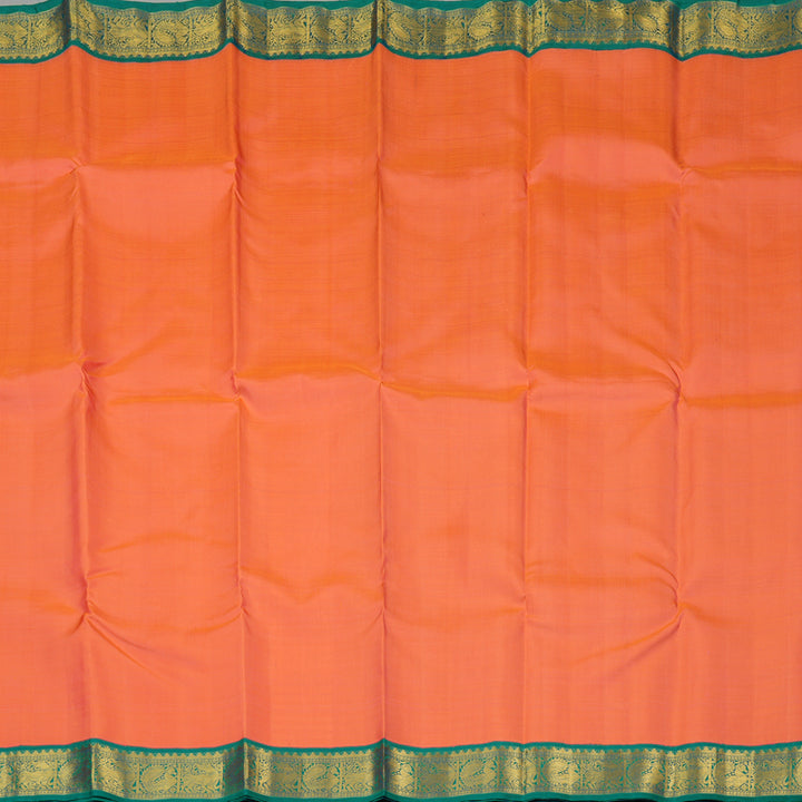 Hayagrivas Sunset Orange Handloom Kanjivaram Silk Saree with Teal Blue Border KBE319E3-2