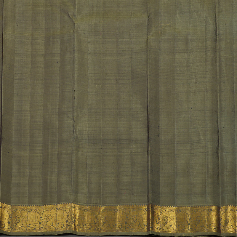 Hayagrivas Handloom Kanjivaram silk saree in Honey mustard with ash grey KBE319E4-1