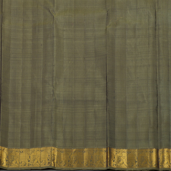 Hayagrivas Handloom Kanjivaram silk saree in Honey mustard with ash grey KBE319E4-1