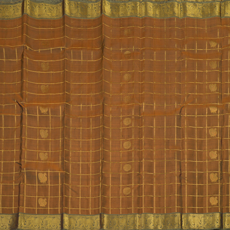 Hayagrivas Handloom Kanjivaram silk saree in Honey mustard with ash grey KBE319E4-1