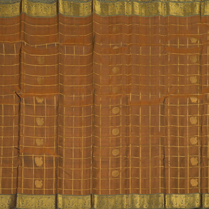 Hayagrivas Handloom Kanjivaram silk saree in Honey mustard with ash grey KBE319E4-1