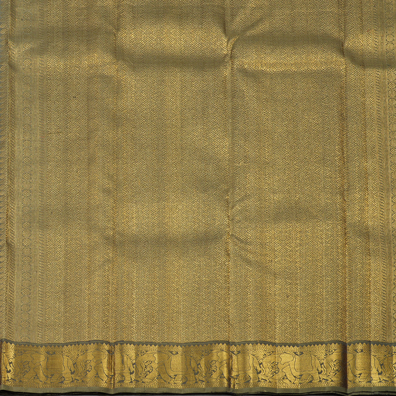 Hayagrivas Handloom Kanjivaram silk saree in Honey mustard with ash grey KBE319E4-1