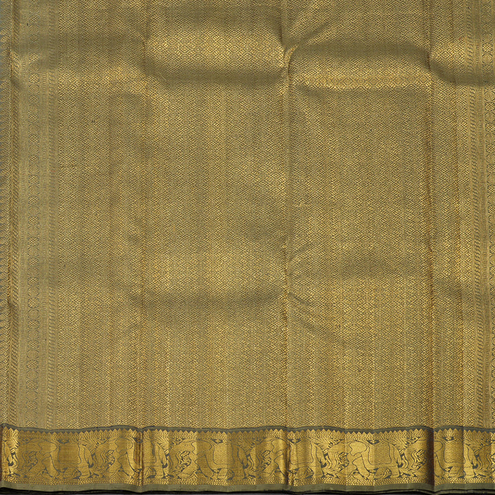 Hayagrivas Handloom Kanjivaram silk saree in Honey mustard with ash grey KBE319E4-1