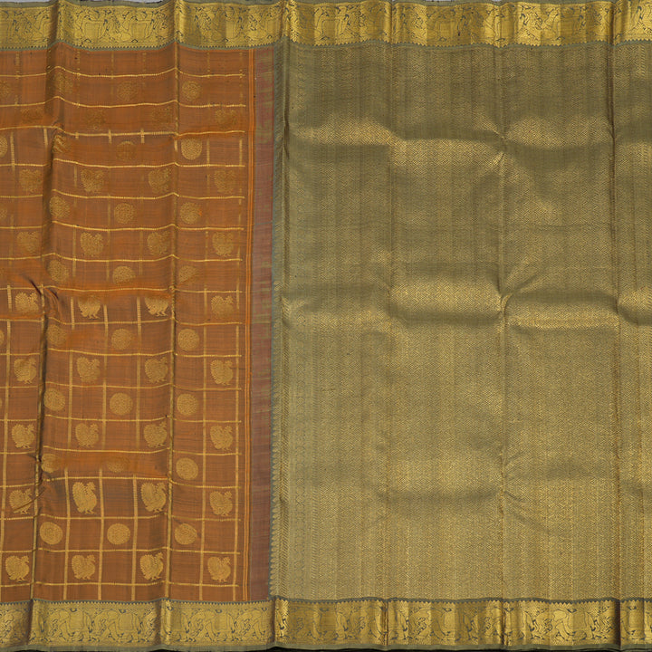 Hayagrivas Handloom Kanjivaram silk saree in Honey mustard with ash grey KBE319E4-1