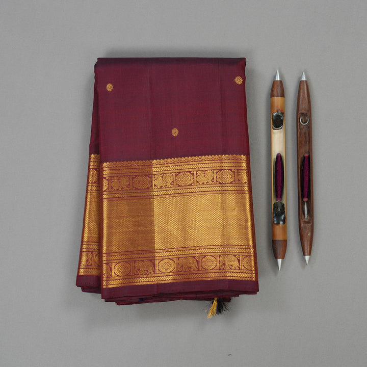 Hayagrivas Handloom Kanjivaram silk saree in Classice wine maroon KBE319E6-1