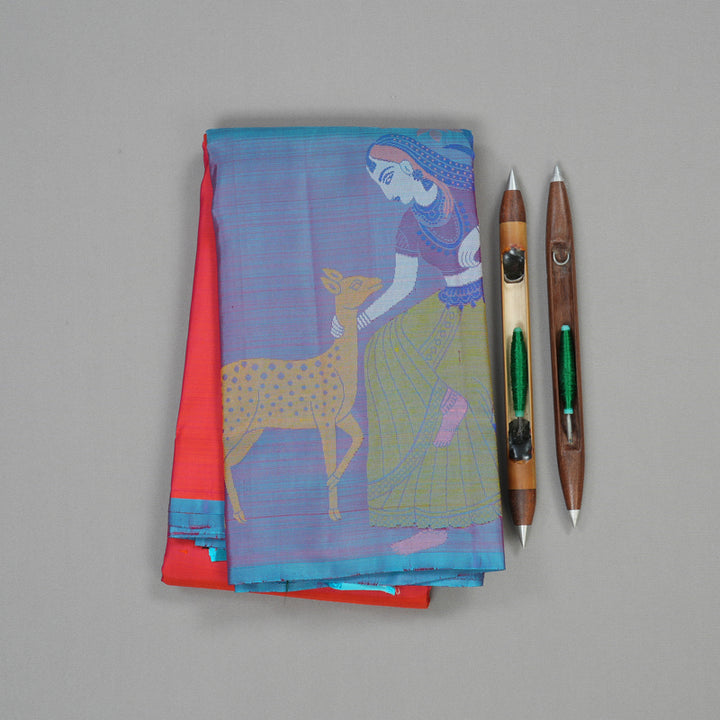 Hayagrivas Handloom Pure Kanjivaram Silk Saree in Intense Orangish Pink KBE320E1-1