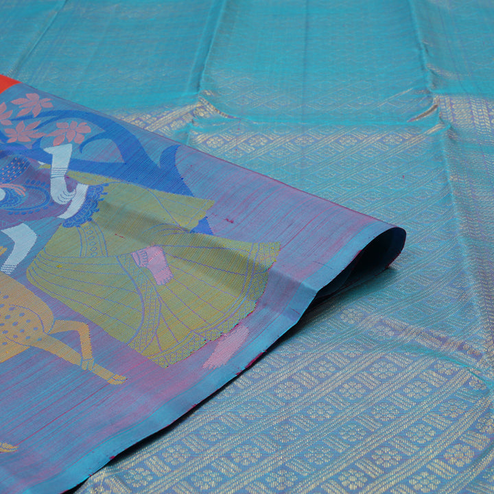 Hayagrivas Handloom Pure Kanjivaram Silk Saree in Intense Orangish Pink KBE320E1-1