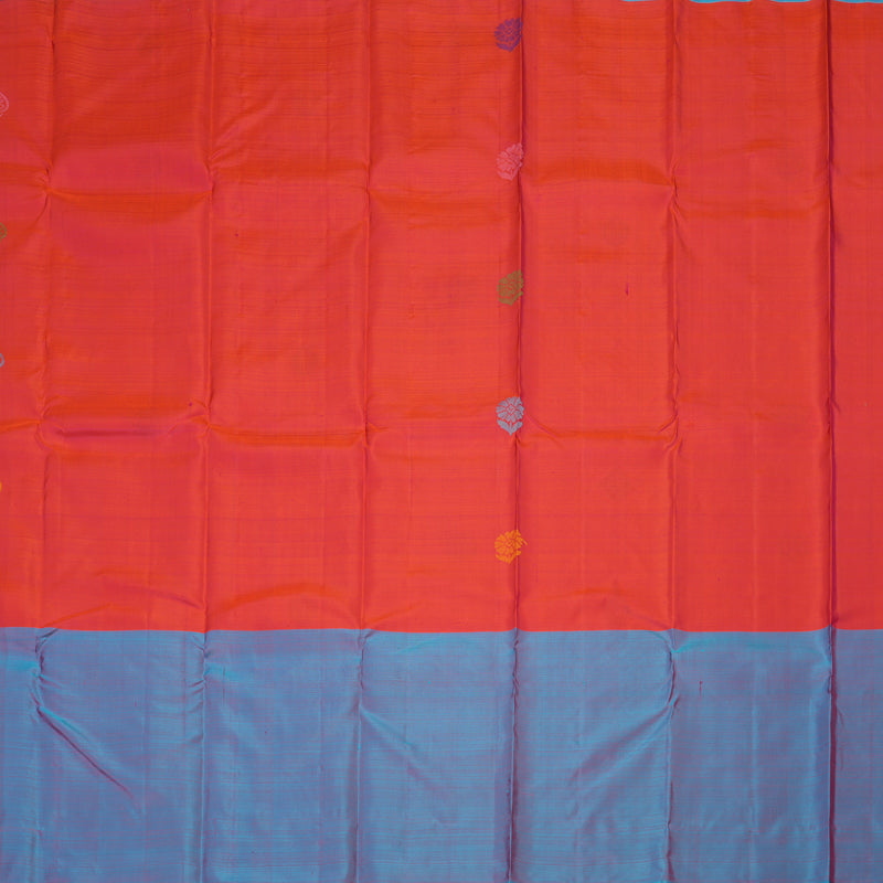Hayagrivas Handloom Pure Kanjivaram Silk Saree in Intense Orangish Pink KBE320E1-1