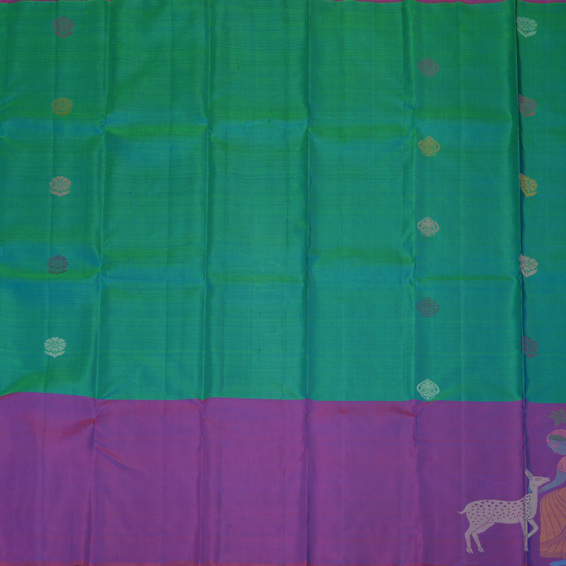Hayagrivas Peacock Blue Handloom Kanjivaram Silk Saree with Purple Border KBE320E1-2