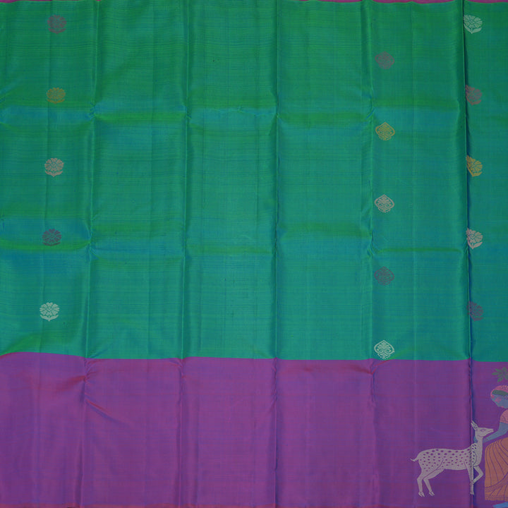 Hayagrivas Peacock Blue Handloom Kanjivaram Silk Saree with Purple Border KBE320E1-2