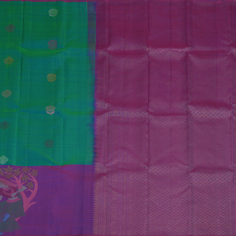 Hayagrivas Peacock Blue Handloom Kanjivaram Silk Saree with Purple Border KBE320E1-2