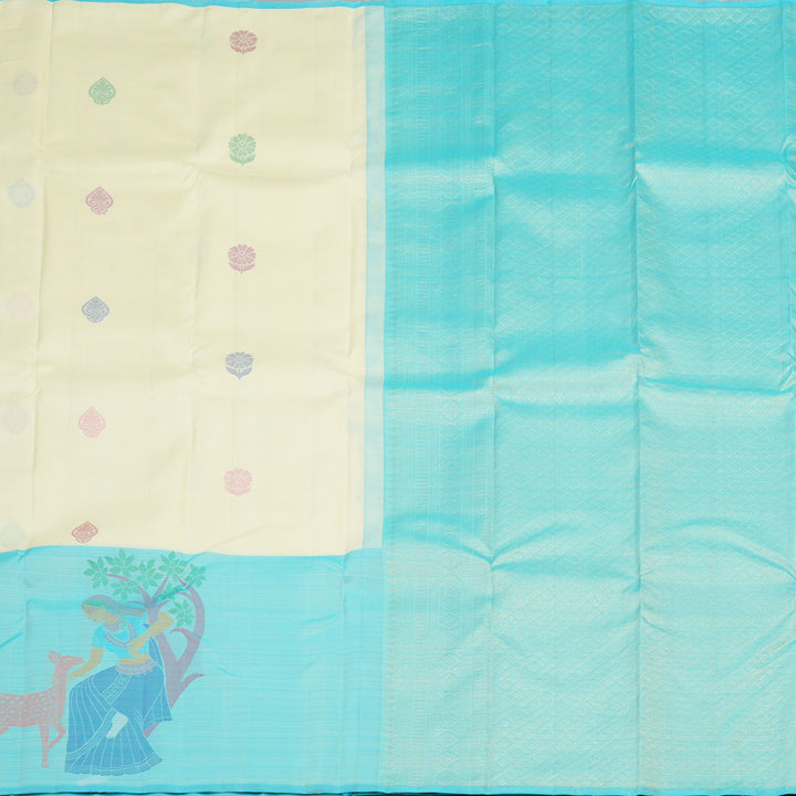 Hayagrivas Handloom Pure Kanjivaram Silk Saree in Charming Half White KBE320E1-3
