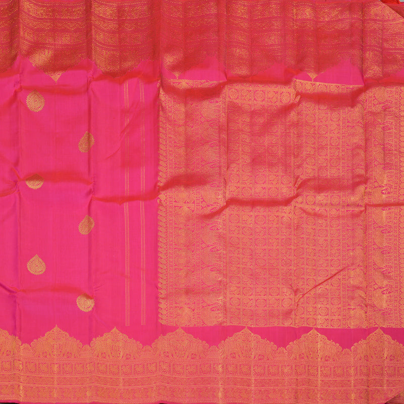 Hayagrivas Handloom Kanjivaram silk saree in attractive Orangish Pink KBE324E3-1