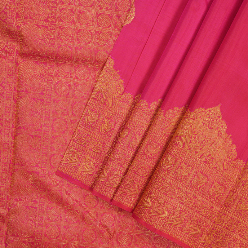 Hayagrivas Handloom Kanjivaram silk saree in attractive Orangish Pink KBE324E3-1