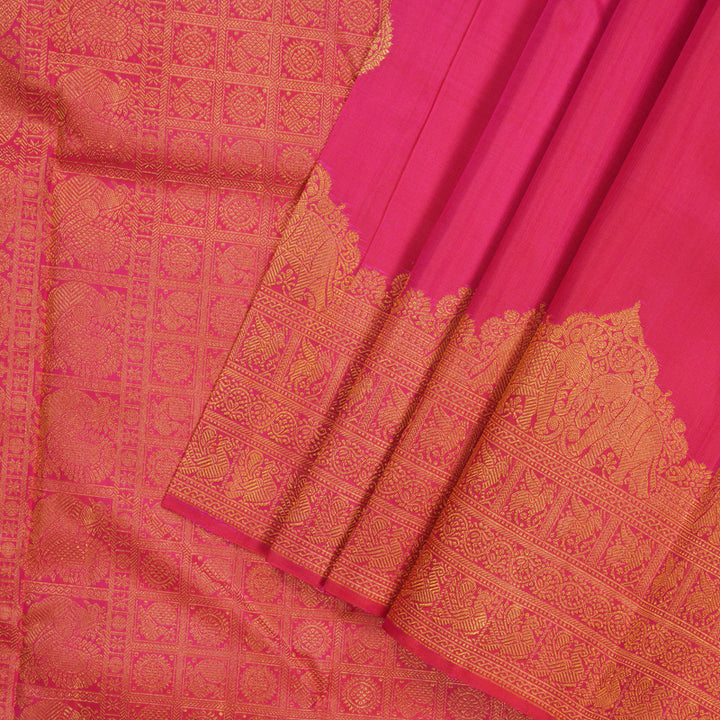 Hayagrivas Handloom Kanjivaram silk saree in attractive Orangish Pink KBE324E3-1