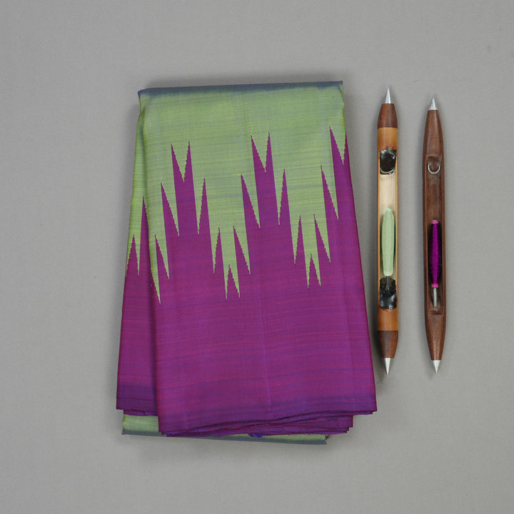 Hayagrivas Dual Tone (Green With Purple) Handloom Kanjivaram Silk Saree with Purple Border KBE325E1-2