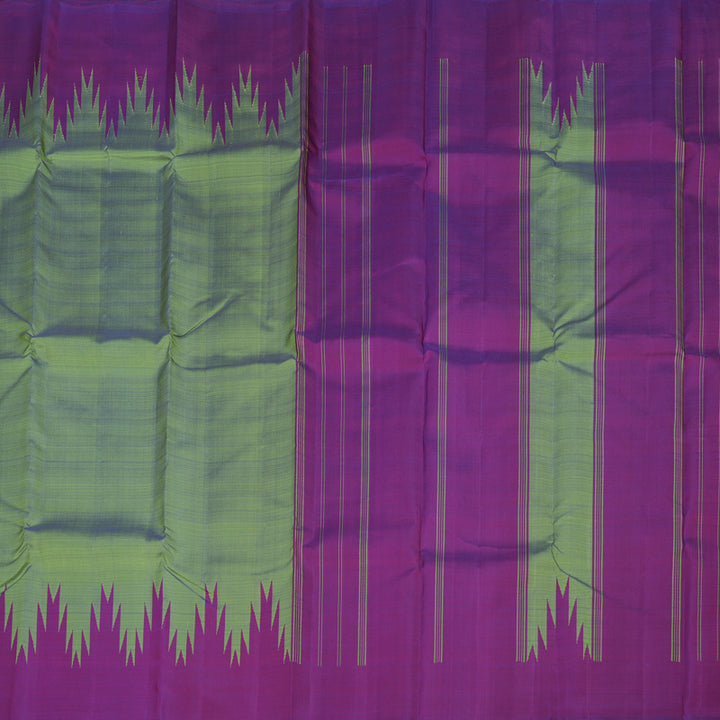 Hayagrivas Dual Tone (Green With Purple) Handloom Kanjivaram Silk Saree with Purple Border KBE325E1-2