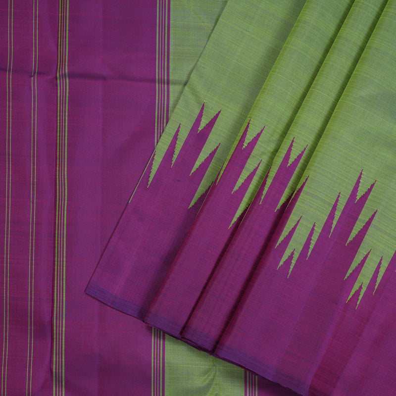 Hayagrivas Dual Tone (Green With Purple) Handloom Kanjivaram Silk Saree with Purple Border KBE325E1-2