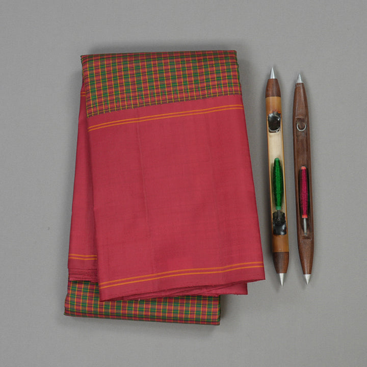 Hayagrivas Green With Maroon Checks Handloom Kanjivaram Silk Saree with Maroon Border KBE325E2-1
