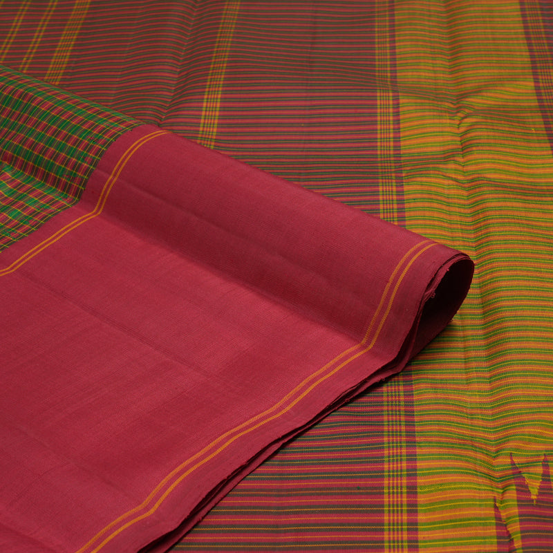 Hayagrivas Green With Maroon Checks Handloom Kanjivaram Silk Saree with Maroon Border KBE325E2-1