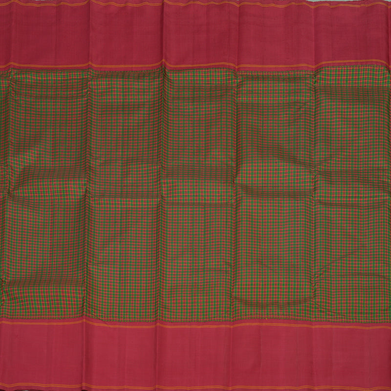 Hayagrivas Green With Maroon Checks Handloom Kanjivaram Silk Saree with Maroon Border KBE325E2-1