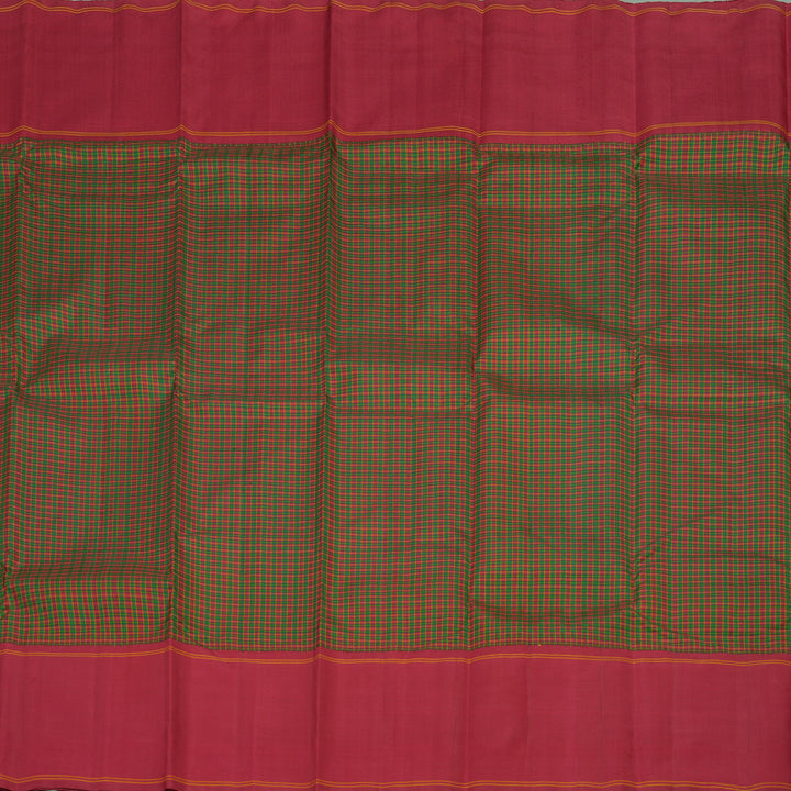 Hayagrivas Green With Maroon Checks Handloom Kanjivaram Silk Saree with Maroon Border KBE325E2-1