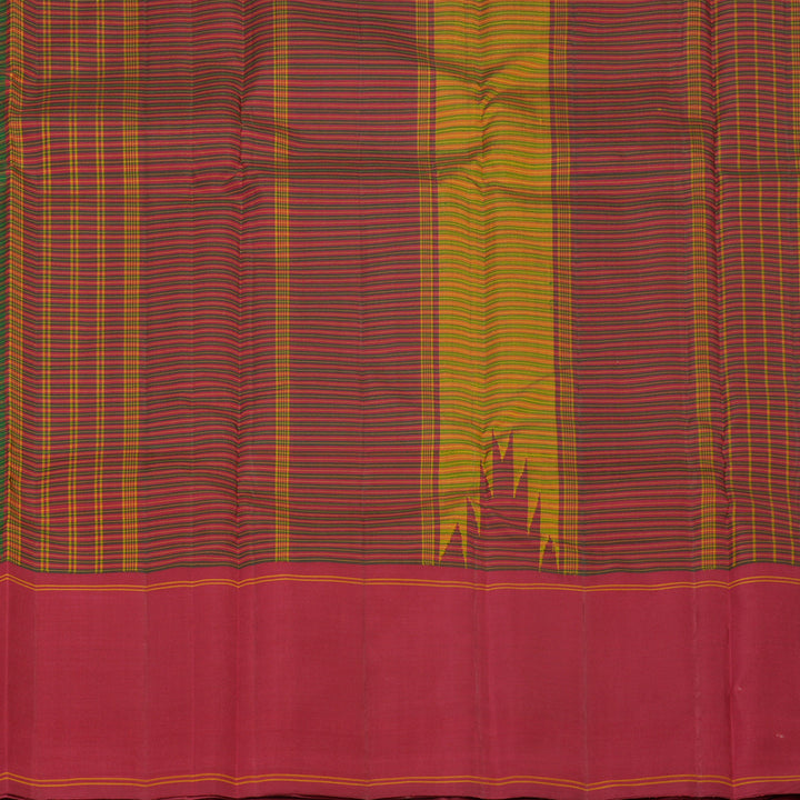 Hayagrivas Green With Maroon Checks Handloom Kanjivaram Silk Saree with Maroon Border KBE325E2-1