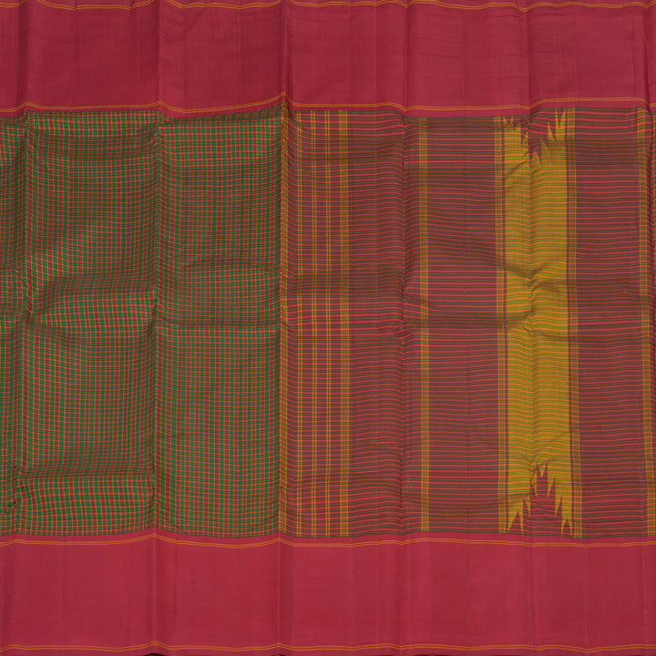 Hayagrivas Green With Maroon Checks Handloom Kanjivaram Silk Saree with Maroon Border KBE325E2-1