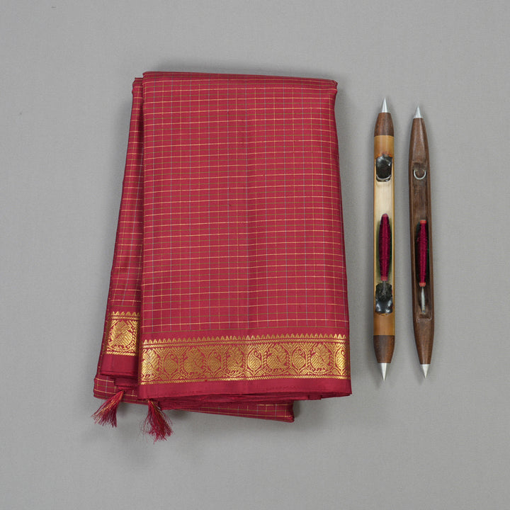 Hayagrivas Handloom Kanjivaram Silk saree in Rich Maroon Thread checks KBE326E2-1