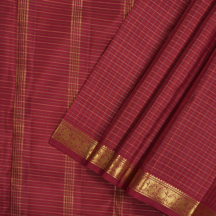 Hayagrivas Handloom Kanjivaram Silk saree in Rich Maroon Thread checks KBE326E2-1