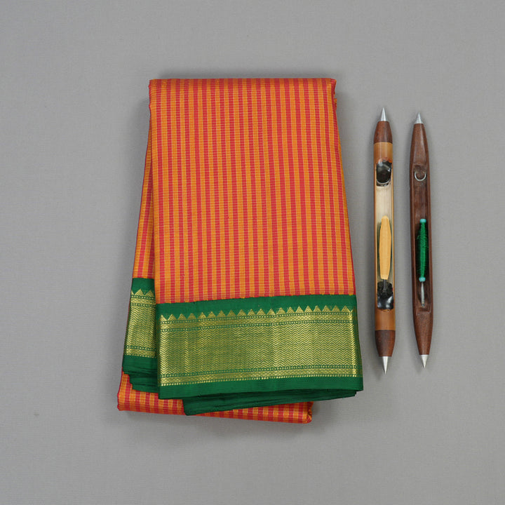 Hayagrivas Handloom Pure Kanjivaram Silk Saree in Enchanting Red with Yellow Checks KBE326E6-1