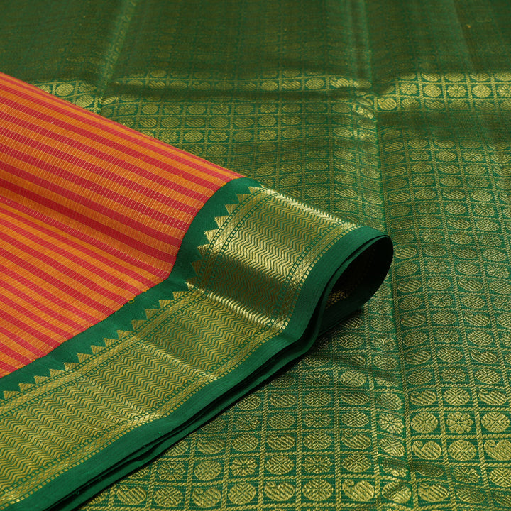 Hayagrivas Handloom Pure Kanjivaram Silk Saree in Enchanting Red with Yellow Checks KBE326E6-1
