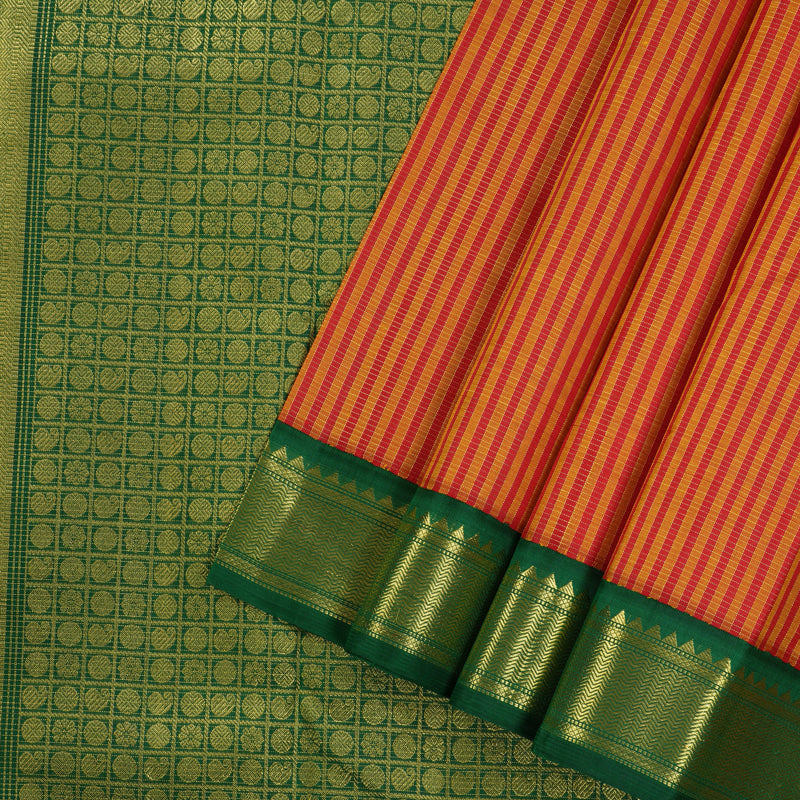 Hayagrivas Handloom Pure Kanjivaram Silk Saree in Enchanting Red with Yellow Checks KBE326E6-1