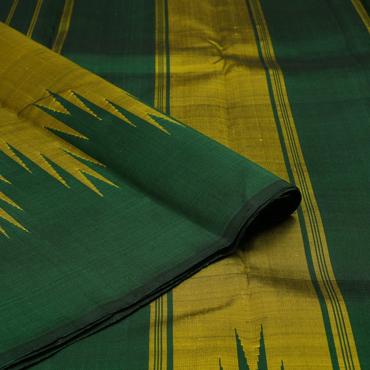 Hayagrivas Sampanga Yellow Handloom Kanjivaram Silk Saree with Bottle Green Border KBE328E2-3