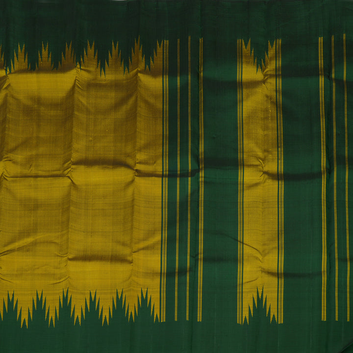 Hayagrivas Sampanga Yellow Handloom Kanjivaram Silk Saree with Bottle Green Border KBE328E2-3