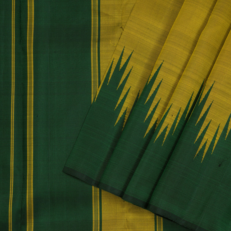 Hayagrivas Sampanga Yellow Handloom Kanjivaram Silk Saree with Bottle Green Border KBE328E2-3