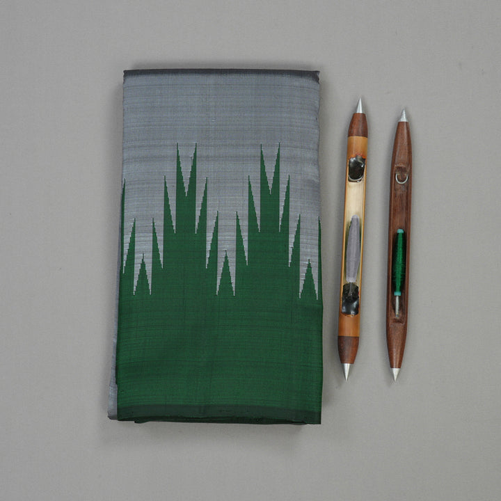 Hayagrivas Grey Handloom Kanjivaram Silk Saree with Bottle Green Border KBE328E2-4