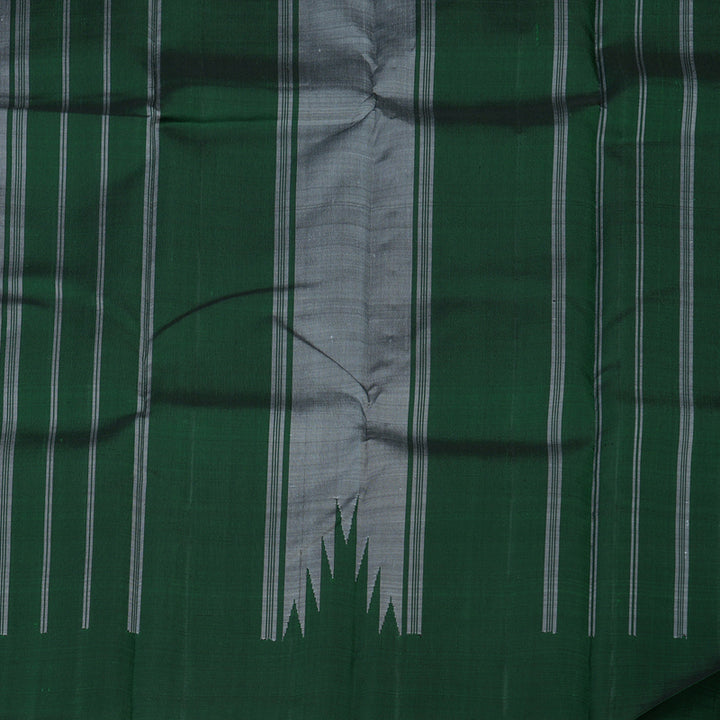 Hayagrivas Grey Handloom Kanjivaram Silk Saree with Bottle Green Border KBE328E2-4