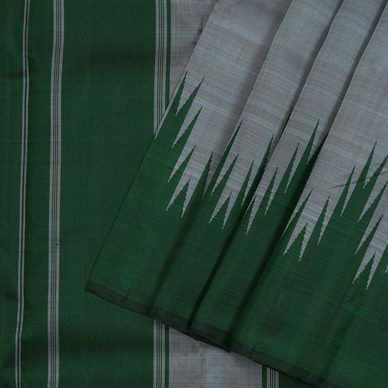 Hayagrivas Grey Handloom Kanjivaram Silk Saree with Bottle Green Border KBE328E2-4